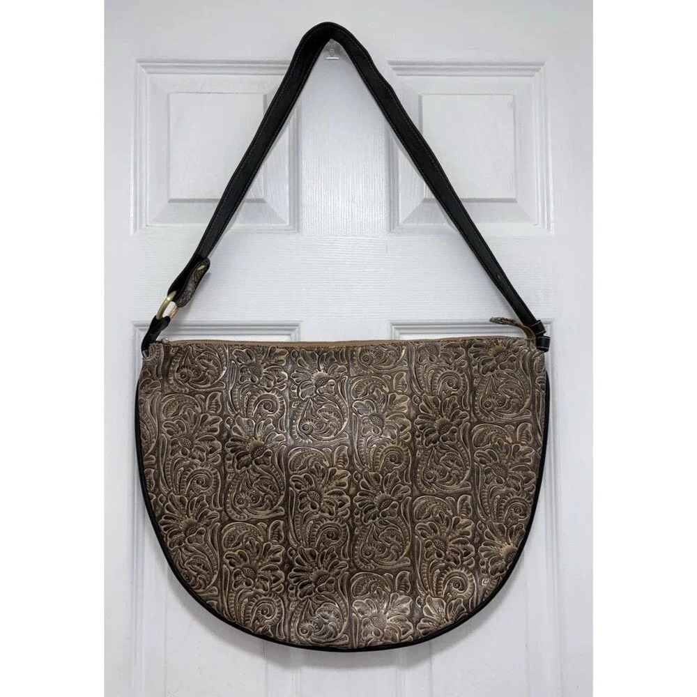 Vintage Maxximum Western Floral Embossed Half Moon Shoulder Bag Y2K